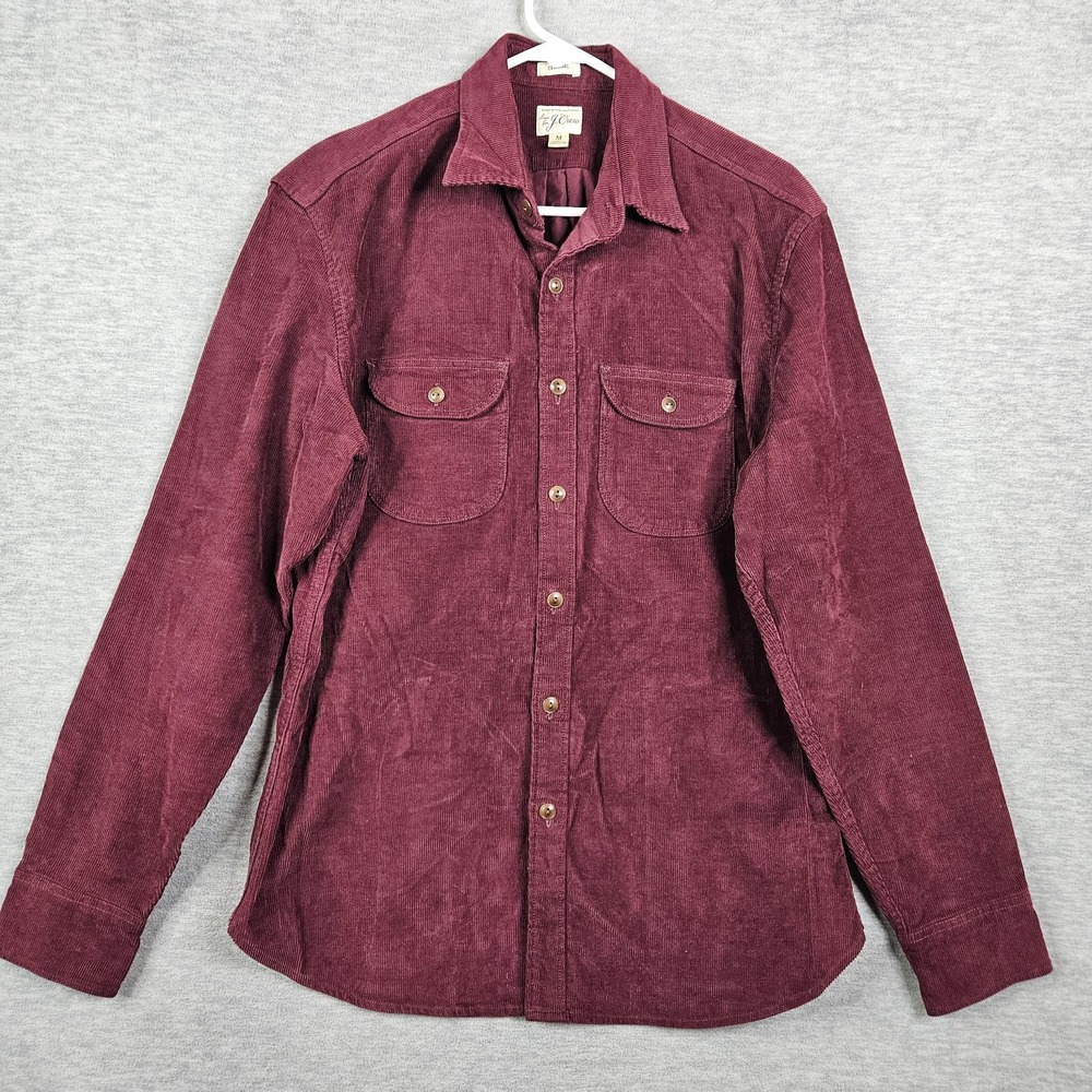 J.Crew Men's Corduroy Classic Red Button Up Heavyweight Shirt Size M